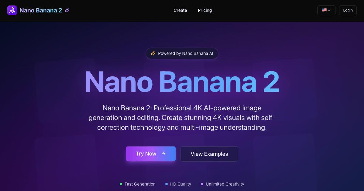 NanoBanana2 - Nano Banana 2: Professional 4K AI-powered image generation and editing. Create stunning 4K visuals with self-correction technology and multi-image understanding. media 1