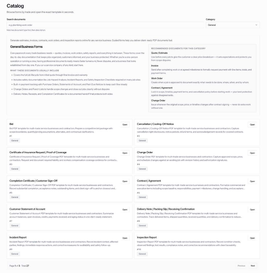 documentorium - Guided forms that generate professional PDFs in seconds for service professionals. media 1