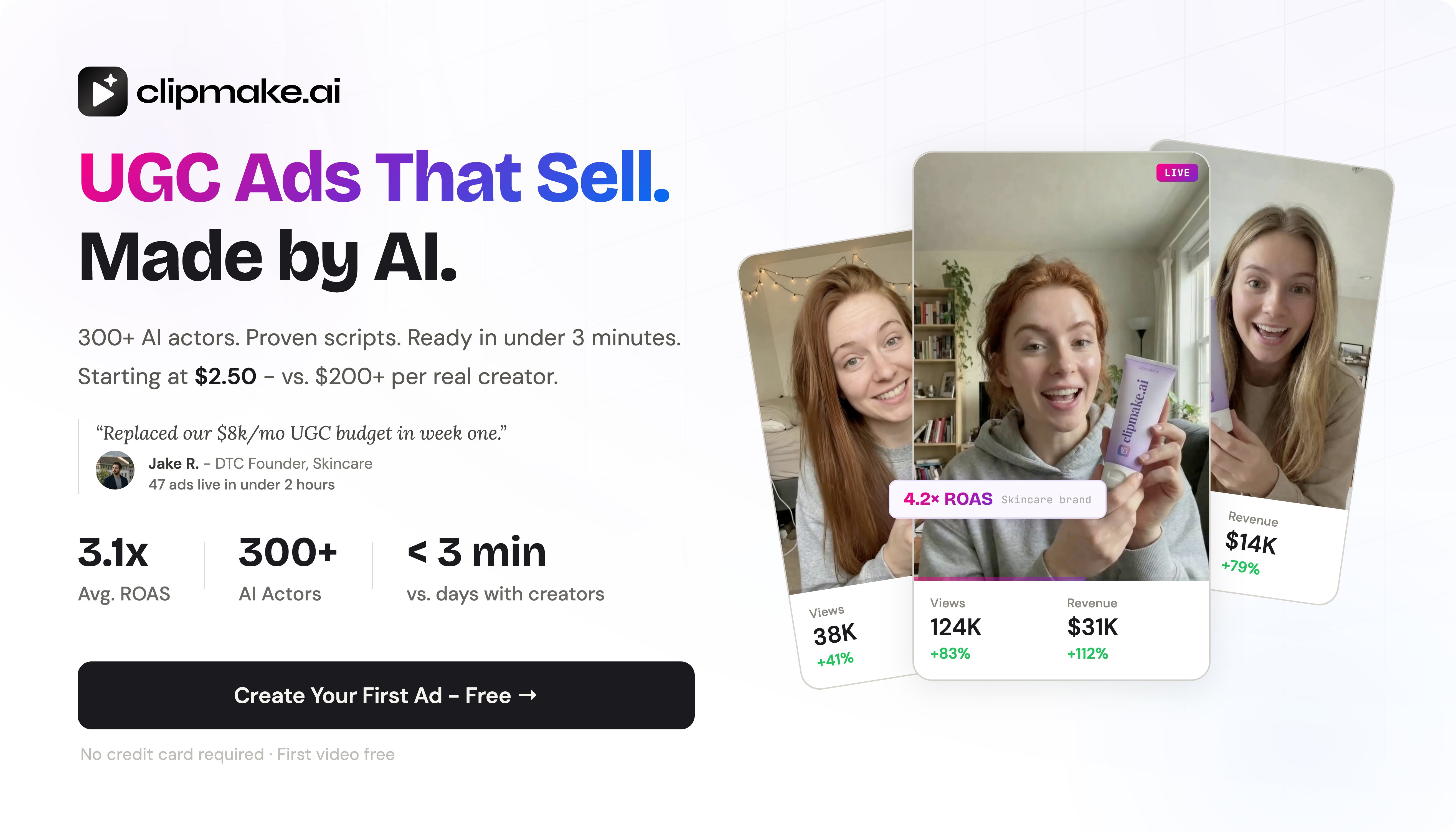 ClipMake - arcads alternative, ecommerce video ads, ai spokesperson video, heygen alternative, ai ugc creator, ai ugc video generator, ai ugc ads media 1