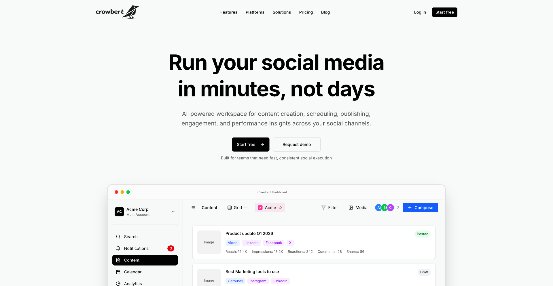Crowbert - Run your social media in minutes, not days media 1