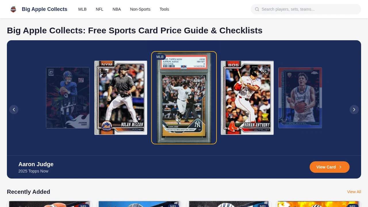 Big Apple Collects - Card pricing, 600+ checklists, and eBay listing tools — all free, no subscription media 1
