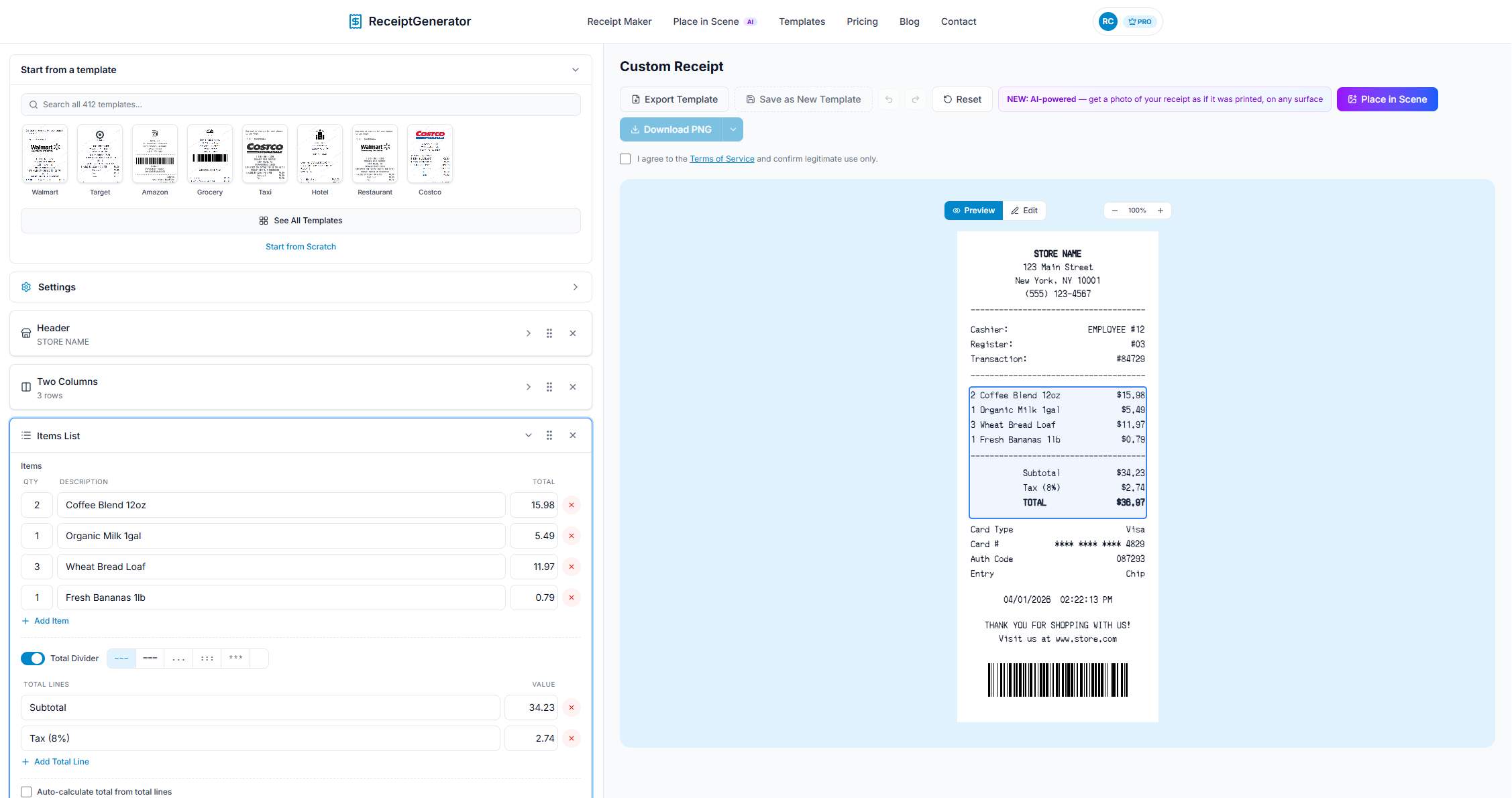 Receipt Generator
