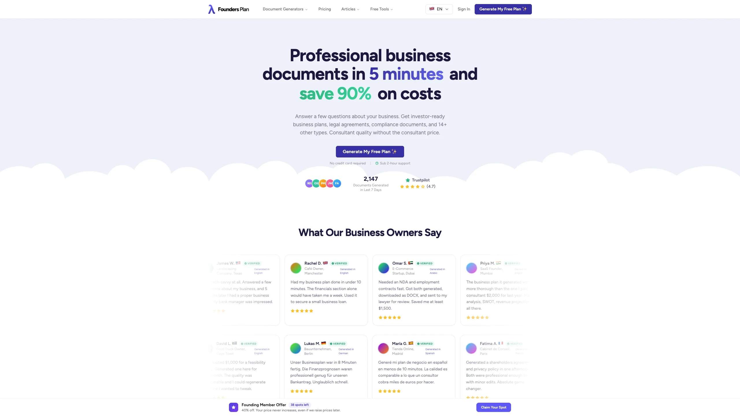 FoundersPlan - AI-powered business plan and legal document generator for founders and businesses. media 1