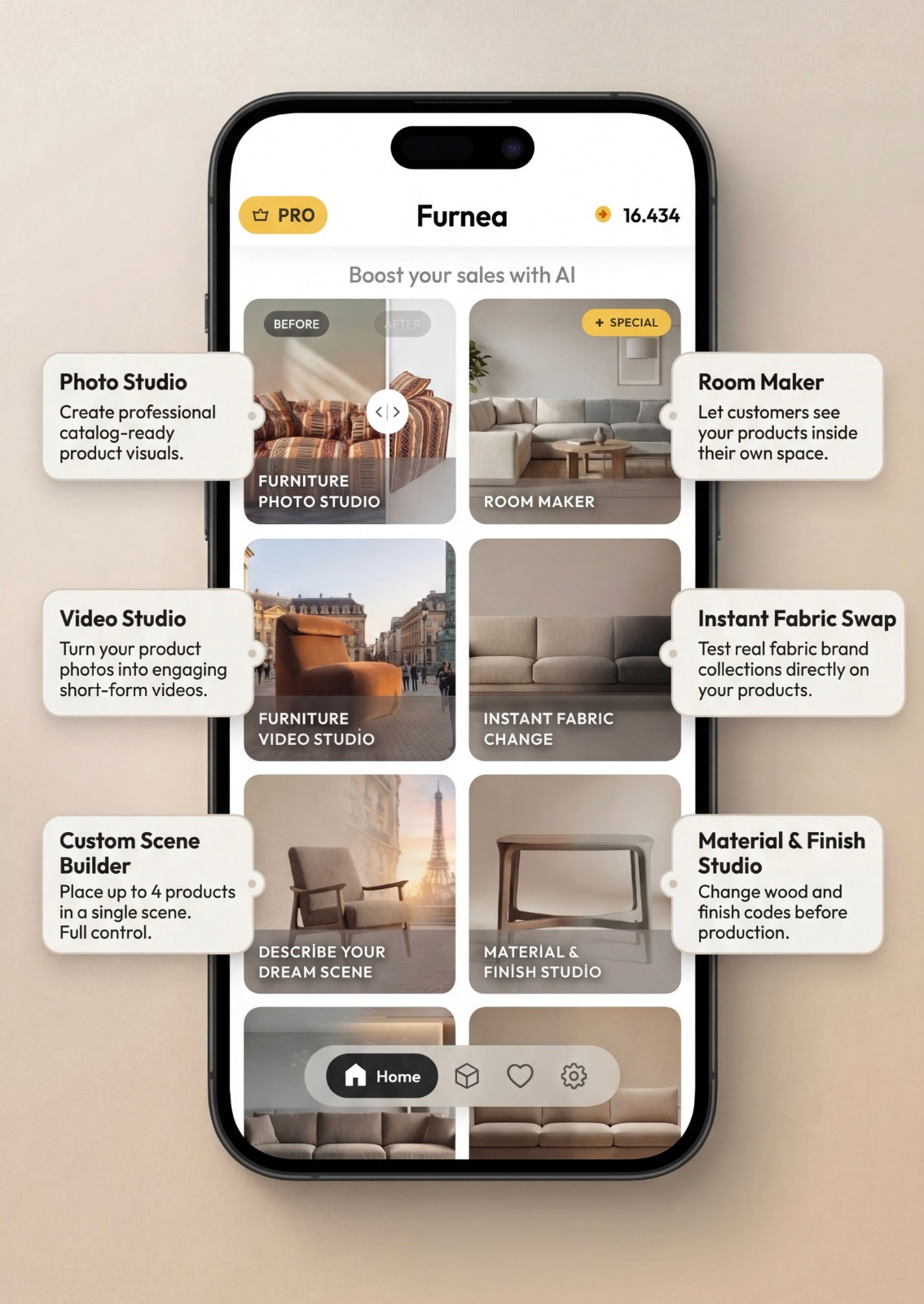 Furnea - furniture ai, home decor ai, furniture visualization, ai for furniture brands, home decor marketing, furniture ecommerce, product visualization, lifestyle product images, room visualization,  media 1