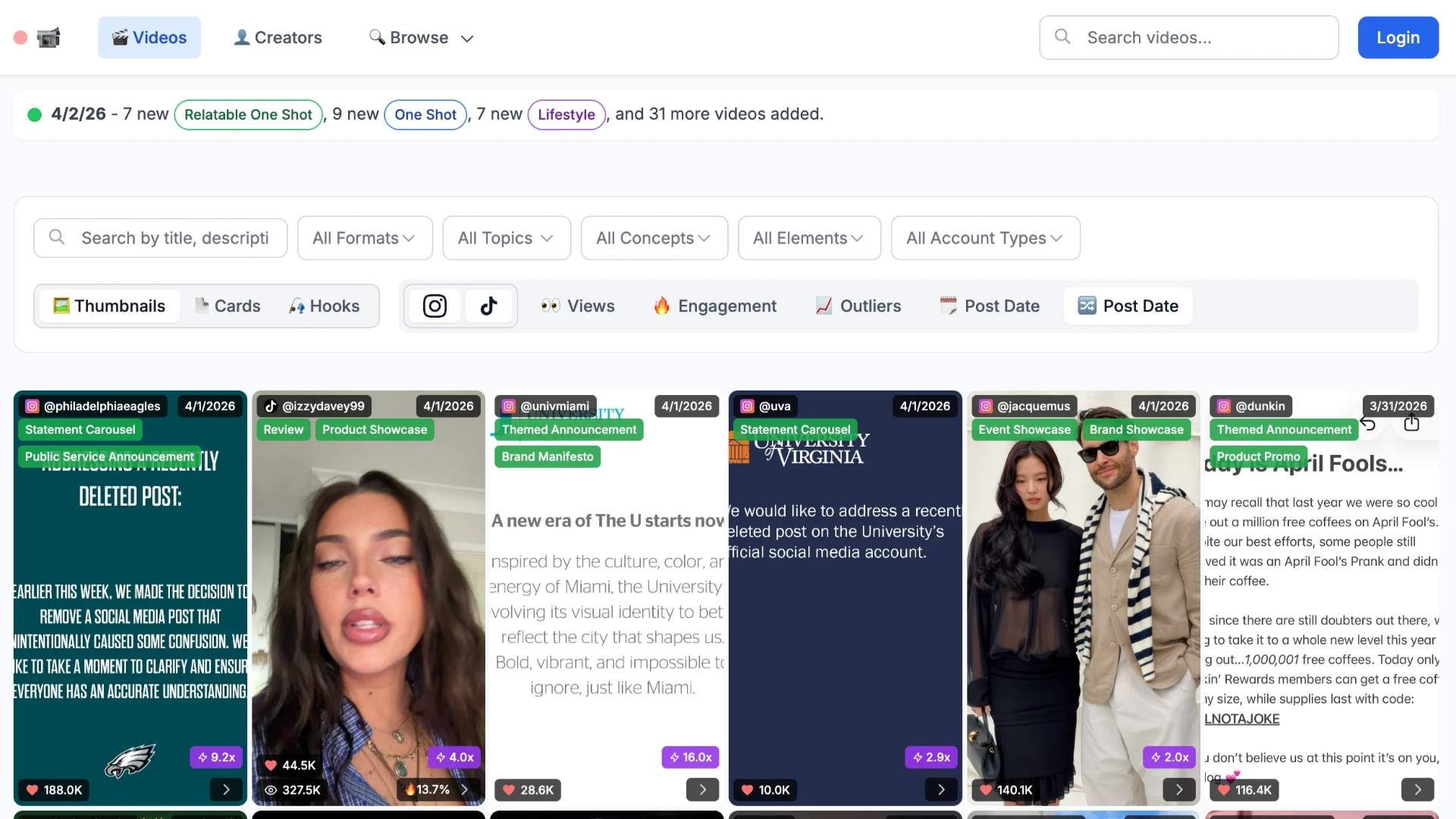 Video Database - Hand curated reference library and analysis of winning Instagram and TikTok videos. media 1
