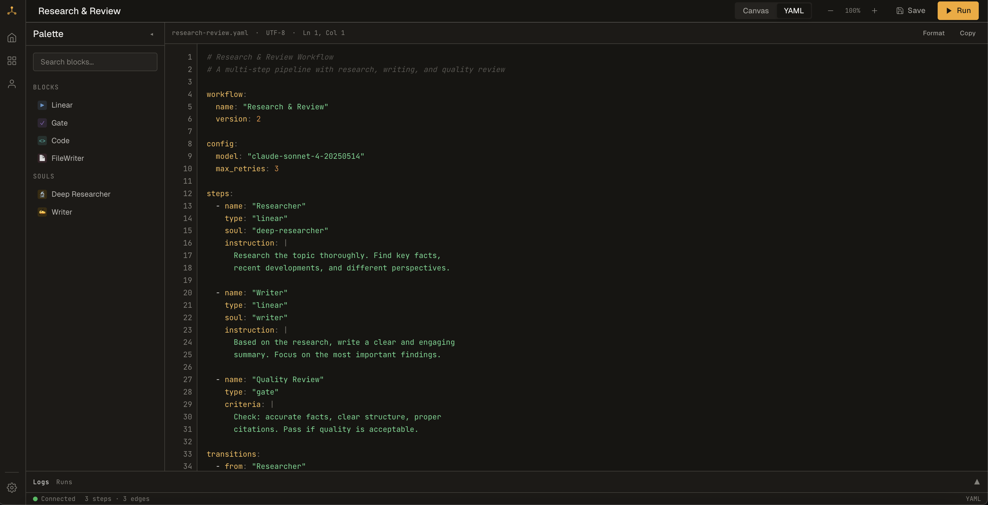 Runsight - YAML-first workflow engine for AI agents. Design, commit, run, evaluate. media 1