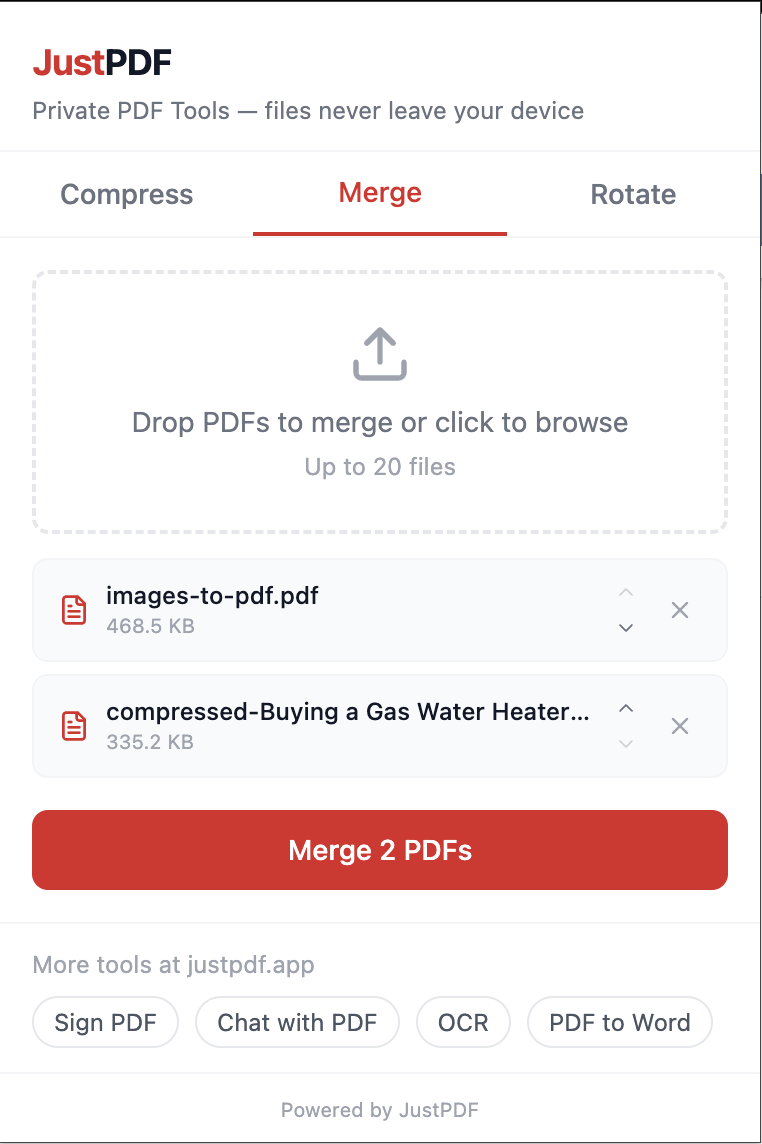 JustPDF - Free, private PDF tools that run entirely in your browser — files never leave your device. media 1