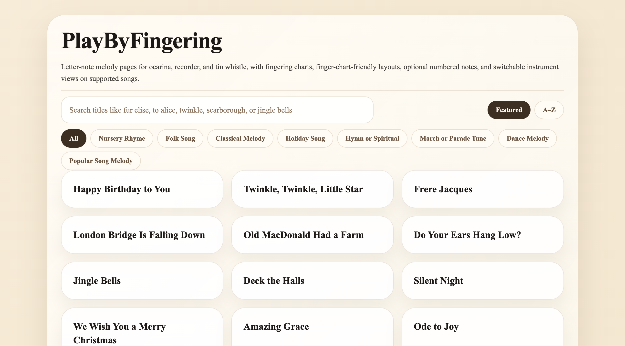 Media PlayByFingering - Halaman lagu mesra pemula dengan nota dan penjarian. 1