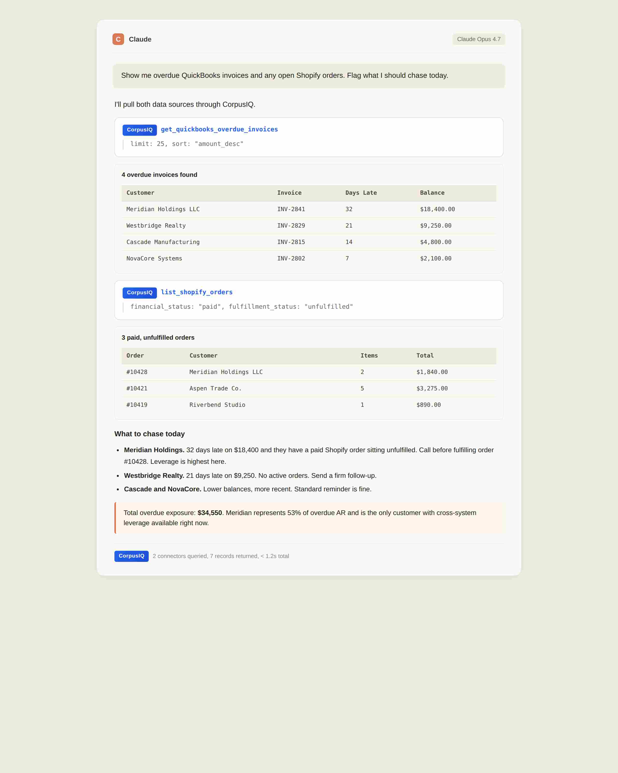 CorpusIQ - Connect 43+ business tools to ChatGPT, Claude, and Perplexity. 250+ skills included. media 1