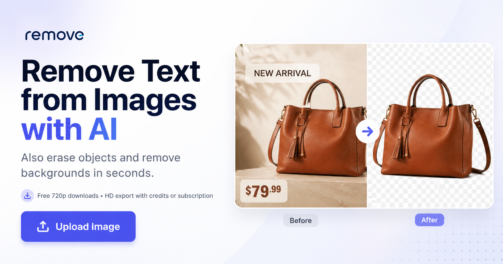Ai Remove Text from Image - AI-powered online tool to remove text, watermarks, captions, logos, and unwanted objects from images in seconds. media 1