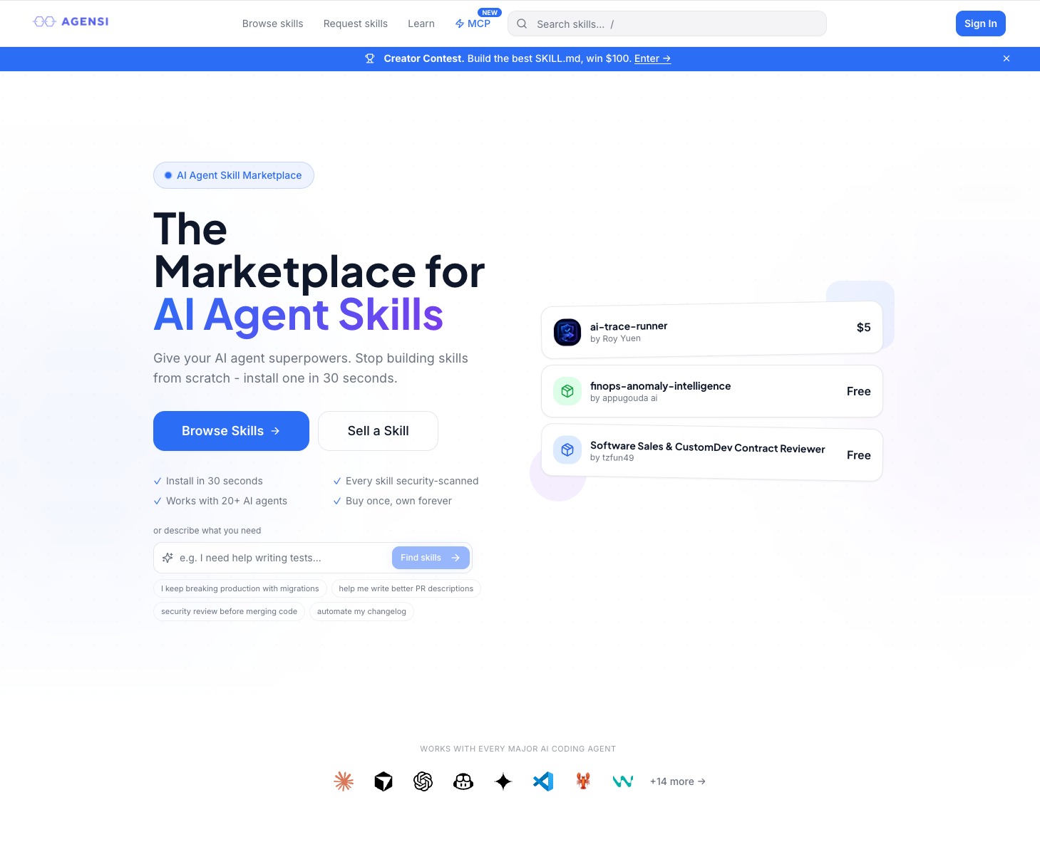 Agensi - AI agent skills, SKILL.md, AI agent marketplace, Claude Code media 1