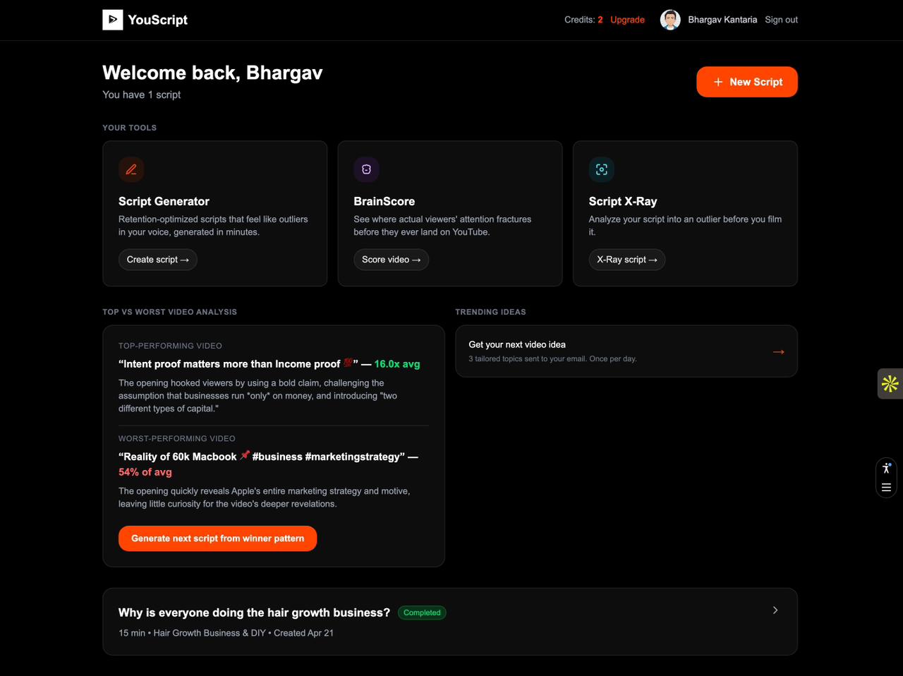YouScript - retention coach, youtube outliers, deco media 1