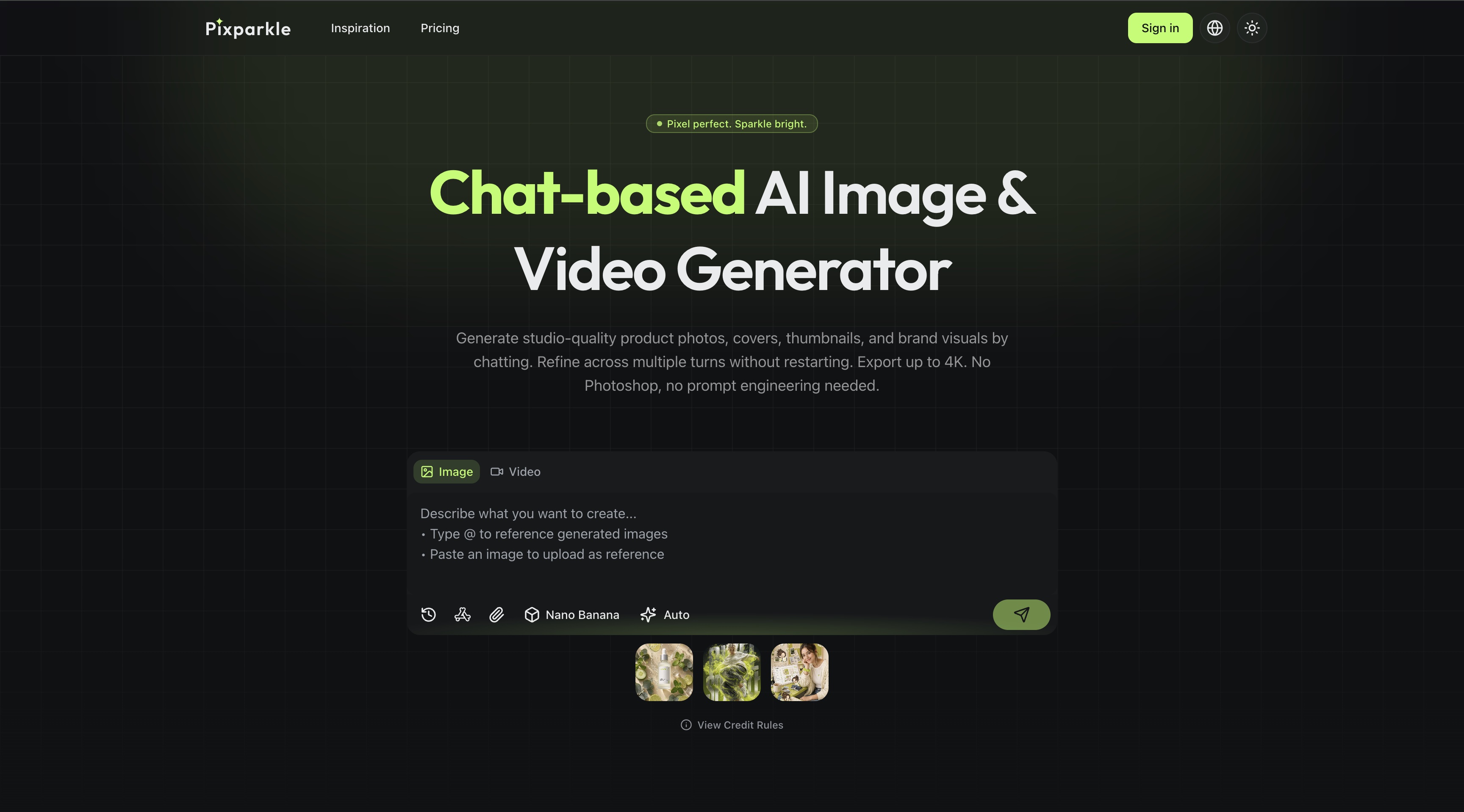 Pixparkle - Chat with AI to make studio-quality images and video. Free, no card needed. media 1