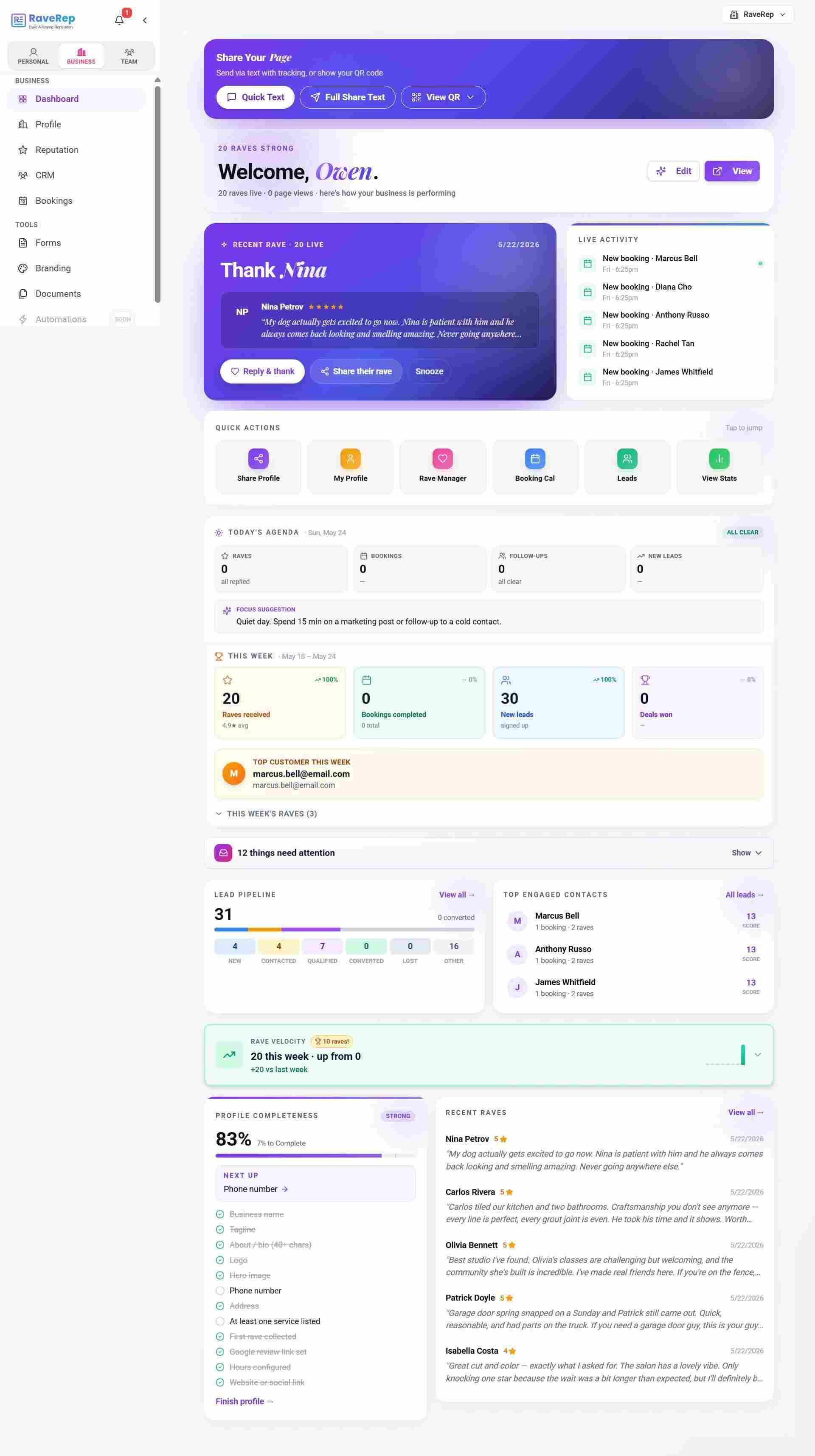 RaveRep - One link to build a raving reputation — testimonials, booking, and CRM, all in one place. media 1