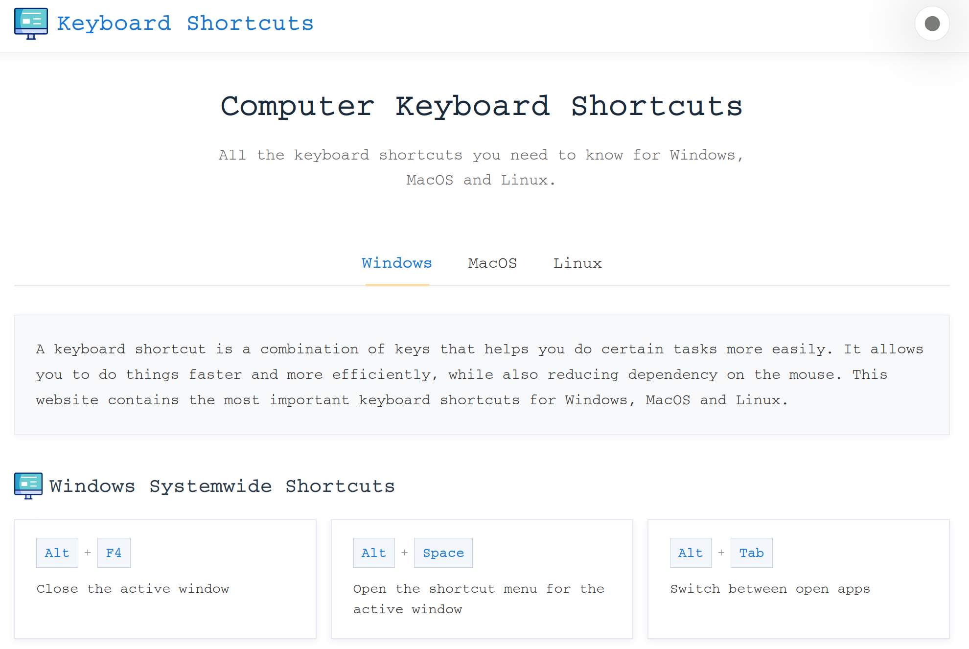 Online Keyboard Shortcuts